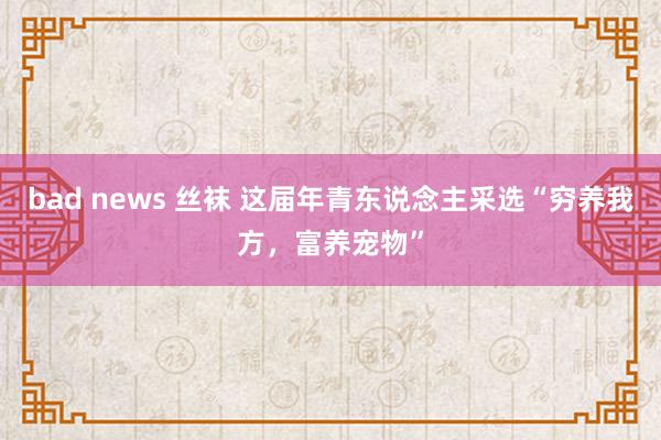 bad news 丝袜 这届年青东说念主采选“穷养我方，富养宠物”